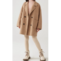100% Handmade UK Elite Wool Style Camel Yellow Suit Collar Kids Wool Coat for Children