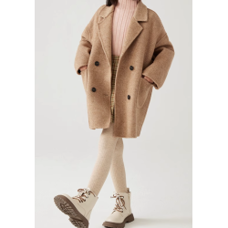 100% Handmade UK Elite Wool Style Camel Yellow Suit Collar Kids Wool Coat for Children
