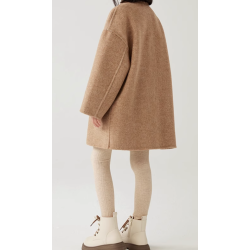 100% Handmade UK Elite Wool Style Camel Yellow Suit Collar Kids Wool Coat for Children