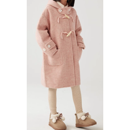 100% Handmade UK Elite Wool Style Link Hat Horn Buckle Kids Wool Coat for Children