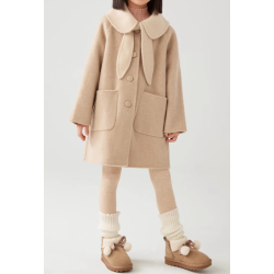100% Handmade UK Elite Wool Style Mokami Color Doll Collar Kids Wool Coat for Children