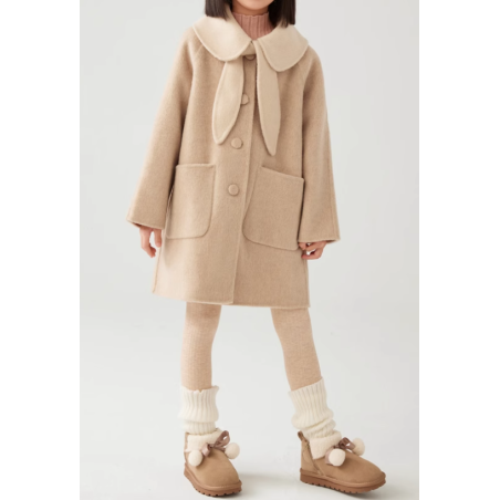 100% Handmade UK Elite Wool Style Mokami Color Doll Collar Kids Wool Coat for Children
