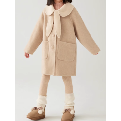 100% Handmade UK Elite Wool Style Mokami Color Doll Collar Kids Wool Coat for Children