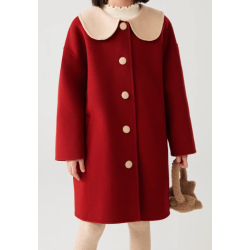 100% Handmade UK Elite Wool Style China Red White Doll Collar Kids Wool Coat for Children
