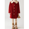 100% Handmade UK Elite Wool Style China Red White Doll Collar Kids Wool Coat for Children