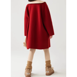 100% Handmade UK Elite Wool Style China Red White Doll Collar Kids Wool Coat for Children