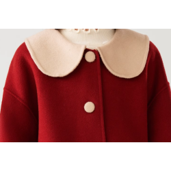 100% Handmade UK Elite Wool Style China Red White Doll Collar Kids Wool Coat for Children