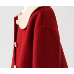 100% Handmade UK Elite Wool Style China Red White Doll Collar Kids Wool Coat for Children
