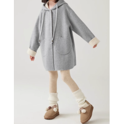 100% Handmade UK Elite Wool Style Light Gray Rabbit Ears Hat Kids Wool Coat for Children
