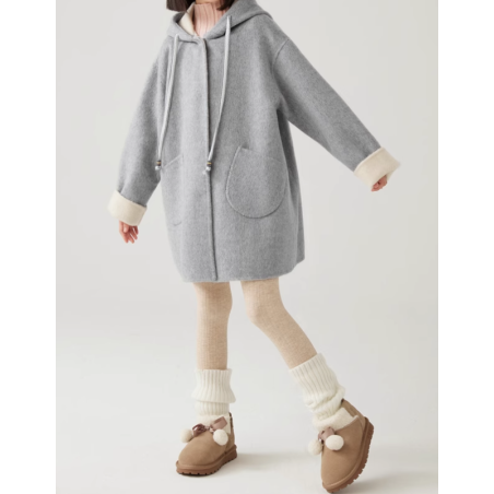 100% Handmade UK Elite Wool Style Light Gray Rabbit Ears Hat Kids Wool Coat for Children