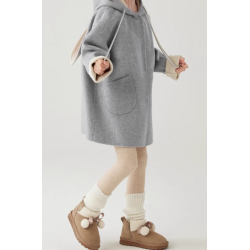 100% Handmade UK Elite Wool Style Light Gray Rabbit Ears Hat Kids Wool Coat for Children