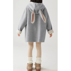 100% Handmade UK Elite Wool Style Light Gray Rabbit Ears Hat Kids Wool Coat for Children