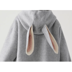 100% Handmade UK Elite Wool Style Light Gray Rabbit Ears Hat Kids Wool Coat for Children