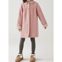 100% Handmade UK Elite Wool Style Light Pink Round Collar Elite Kids Wool Coat for Children