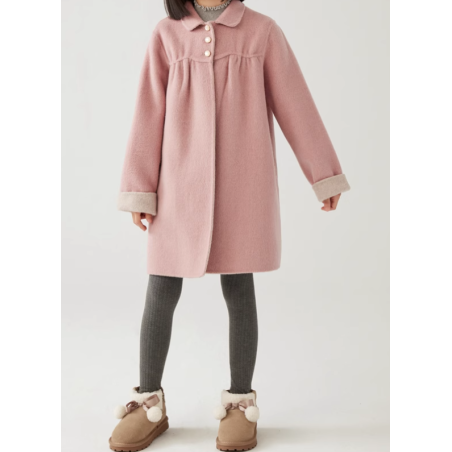 100% Handmade UK Elite Wool Style Light Pink Round Collar Elite Kids Wool Coat for Children