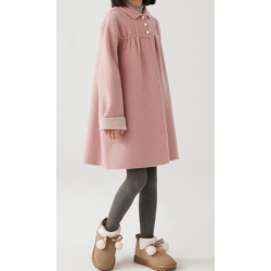 100% Handmade UK Elite Wool Style Light Pink Round Collar Elite Kids Wool Coat for Children