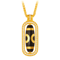 Mysterious Tibet Buddha Energy Beads Protection of 3 Eyes Diamond Gold Enamel Energy Dzi Beads Necklace