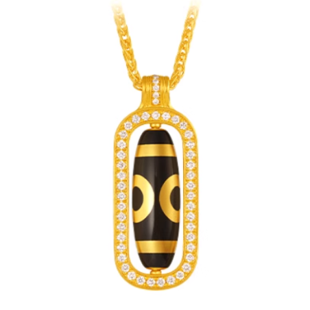 Mysterious Tibet Buddha Energy Beads Protection of 3 Eyes Diamond Gold Enamel Energy Dzi Beads Necklace