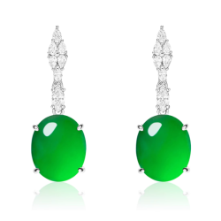 Jade Earring Health & Life Harmony Energy Protection of Spring Rain Oval Imperial Green Energy Healing Jade Earring