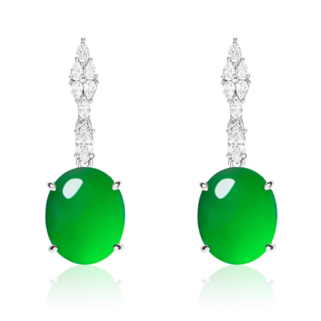 Jade Earring Health & Life Harmony Energy Protection of Spring Rain Oval Imperial Green Energy Healing Jade Earring