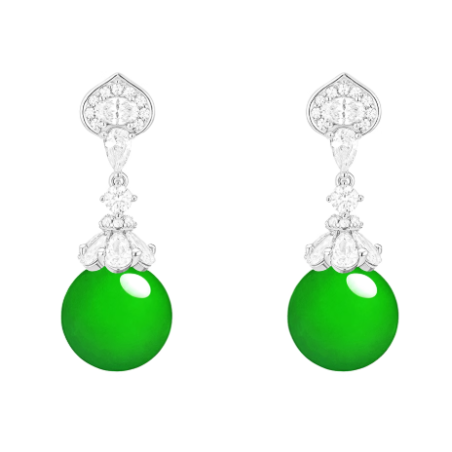 Jade Earring Health & Life Harmony Energy Protection of Imperial Green Round Bead Energy Healing Jade Earring