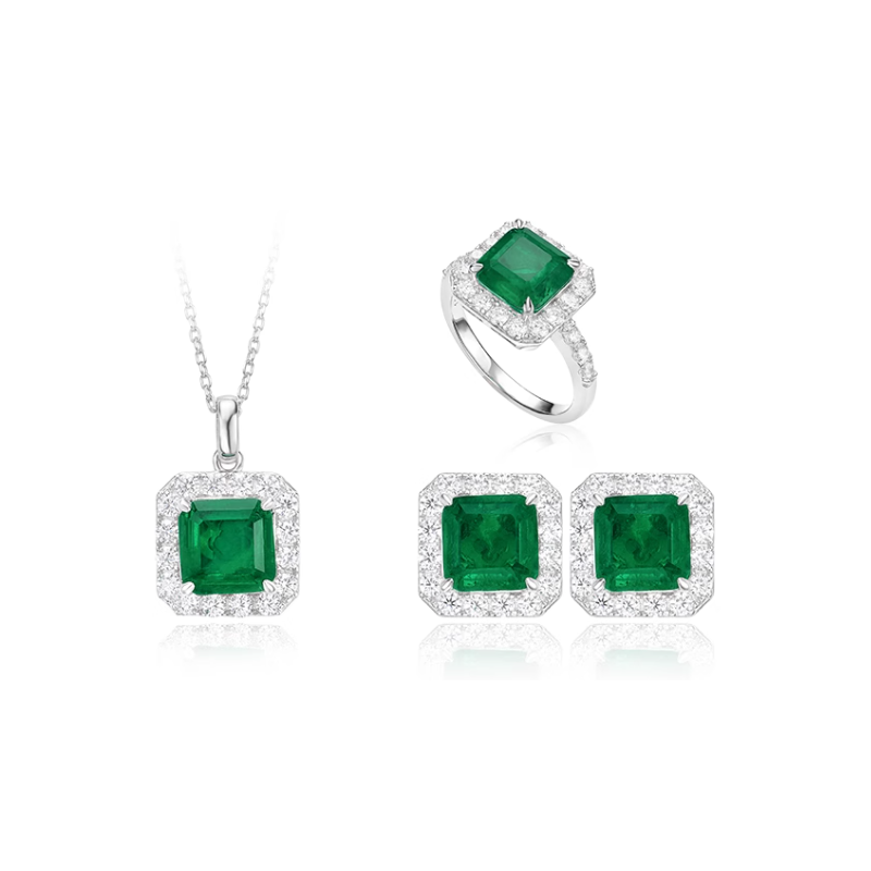 Oriental Energy Blessing for Fresh Square Emerald Diamond Energy Healing Art Jewelry Set Oriental Energy Blessing for Fresh Square Emerald Diamond Energy Healing Art Jewelry Set