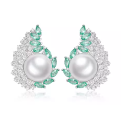 Oriental Pearl Earring Buddha Energy Protection of White Water Drop Green Gem Energy Heal Pearl Earring