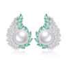 Oriental Pearl Earring Buddha Energy Protection of White Water Drop Green Gem Energy Heal Pearl Earring