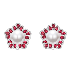 Oriental Pearl Earring Buddha Energy Protection of White Ruby Flowers All Way Energy Heal Pearl Earring
