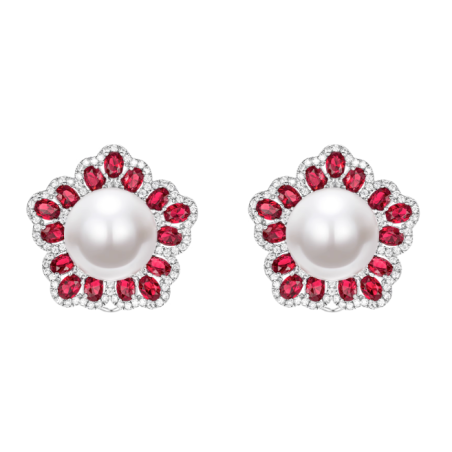 Oriental Pearl Earring Buddha Energy Protection of White Ruby Flowers All Way Energy Heal Pearl Earring