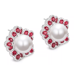 Oriental Pearl Earring Buddha Energy Protection of White Ruby Flowers All Way Energy Heal Pearl Earring