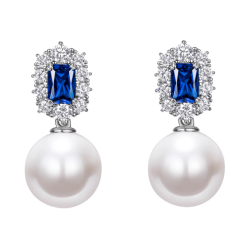 Oriental Pearl Earring Buddha Energy Protection of White Square Sapphire Gem Energy Heal Pearl Earring