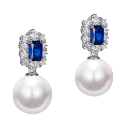 Oriental Pearl Earring Buddha Energy Protection of White Square Sapphire Gem Energy Heal Pearl Earring