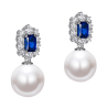 Oriental Pearl Earring Buddha Energy Protection of White Square Sapphire Gem Energy Heal Pearl Earring