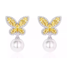 Oriental Pearl Earring Buddha Energy Protection of White Butterfly Yellow Gem Energy Heal Pearl Earring