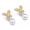 Oriental Pearl Earring Buddha Energy Protection of White Butterfly Yellow Gem Energy Heal Pearl Earring