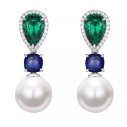 Oriental Pearl Earring Buddha Energy Protection of White Pear Emerald Sapphire Gems Energy Heal Pearl Earring