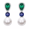 Oriental Pearl Earring Buddha Energy Protection of White Pear Emerald Sapphire Gems Energy Heal Pearl Earring