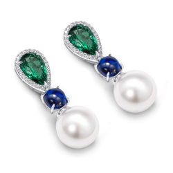 Oriental Pearl Earring Buddha Energy Protection of White Pear Emerald Sapphire Gems Energy Heal Pearl Earring