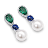 Oriental Pearl Earring Buddha Energy Protection of White Pear Emerald Sapphire Gems Energy Heal Pearl Earring