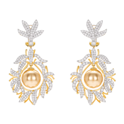 Oriental Pearl Earring Buddha Energy Protection of Gold White Diamonds Sided Energy Heal Pearl Earring