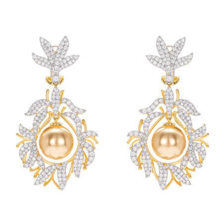 Oriental Pearl Earring Buddha Energy Protection of Gold White Diamonds Sided Energy Heal Pearl Earring
