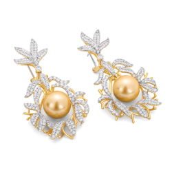 Oriental Pearl Earring Buddha Energy Protection of Gold White Diamonds Sided Energy Heal Pearl Earring