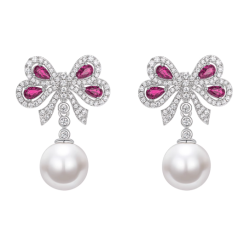 Oriental Pearl Earring Buddha Energy Protection of White Rose Gem Bowknot Energy Heal Pearl Earring