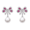 Oriental Pearl Earring Buddha Energy Protection of White Rose Gem Bowknot Energy Heal Pearl Earring