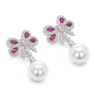 Oriental Pearl Earring Buddha Energy Protection of White Rose Gem Bowknot Energy Heal Pearl Earring