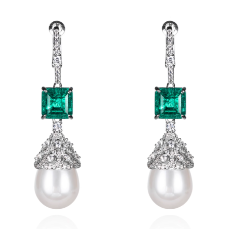 Oriental Pearl Earring Buddha Energy Protection of White Box Emerald Gem Energy Heal Pearl Earring