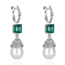 Oriental Pearl Earring Buddha Energy Protection of White Box Emerald Gem Energy Heal Pearl Earring