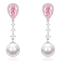 Oriental Pearl Earring Buddha Energy Protection of White Pear Cherry Pink Gem Energy Heal Pearl Earring