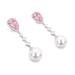 Oriental Pearl Earring Buddha Energy Protection of White Pear Cherry Pink Gem Energy Heal Pearl Earring